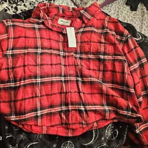 ladies long sleeve crop top button down